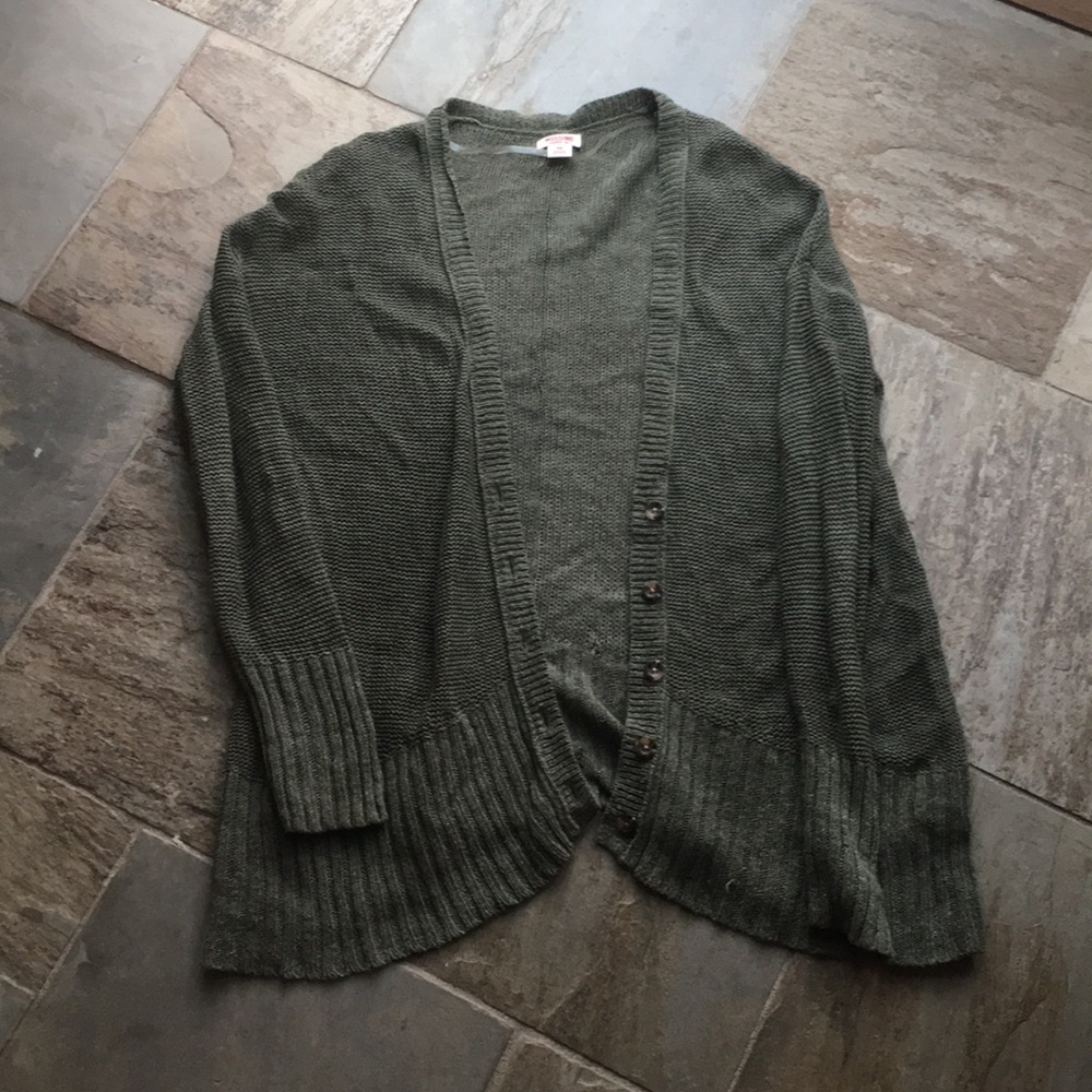 Green loose knit long cardigan